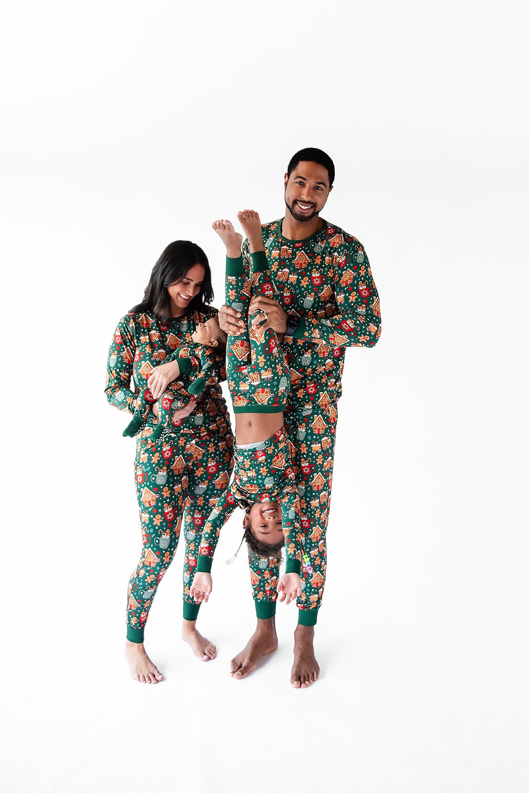 Long sleeve shirt in a jolly gingerbread pattern, shown flat for lounging or holiday wear.