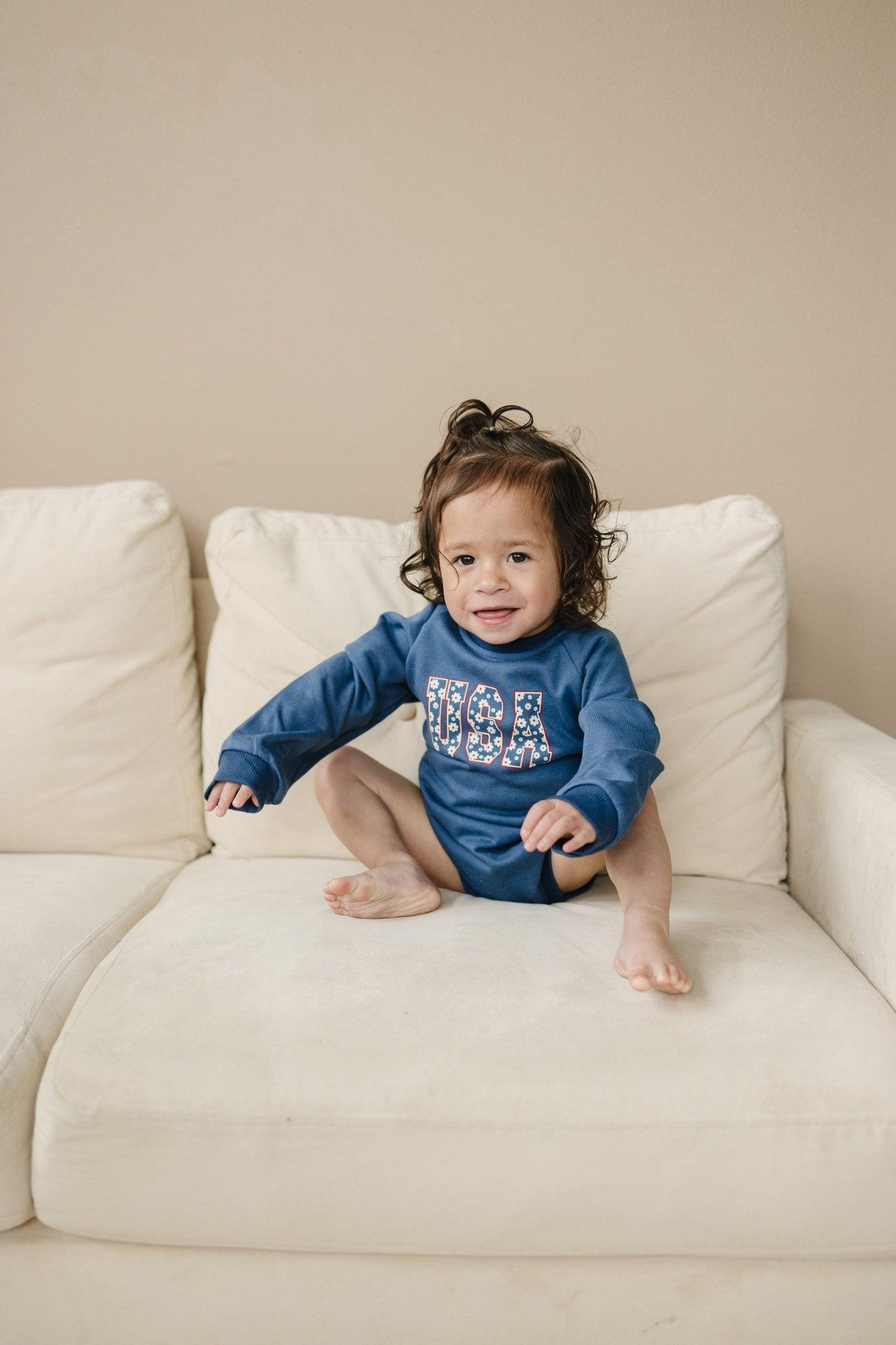 Little Joy Co. USA Daisy Sweatshirt Romper