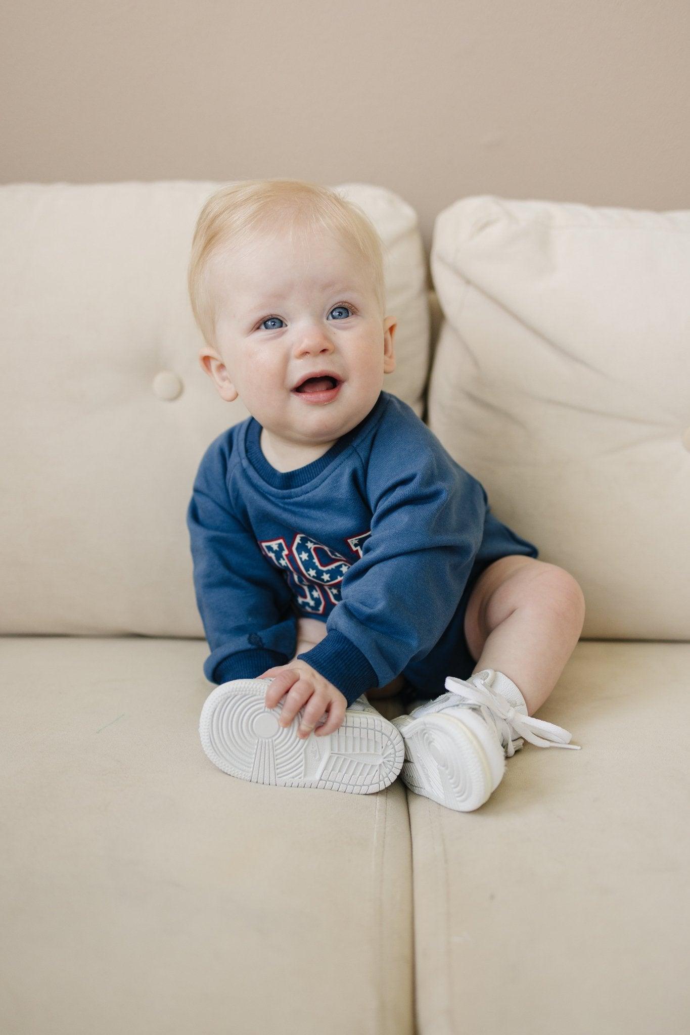 Little Joy Co. USA Stars Sweatshirt Romper