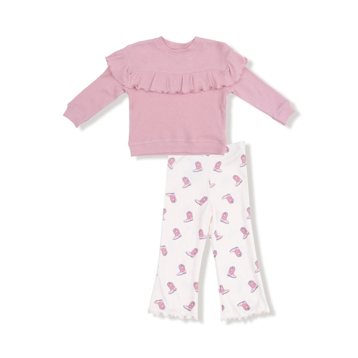 Angel Dear V Ruffle Waffle Top And Ribbed Legging Set For Kids - Everetts Place Boutique - 
