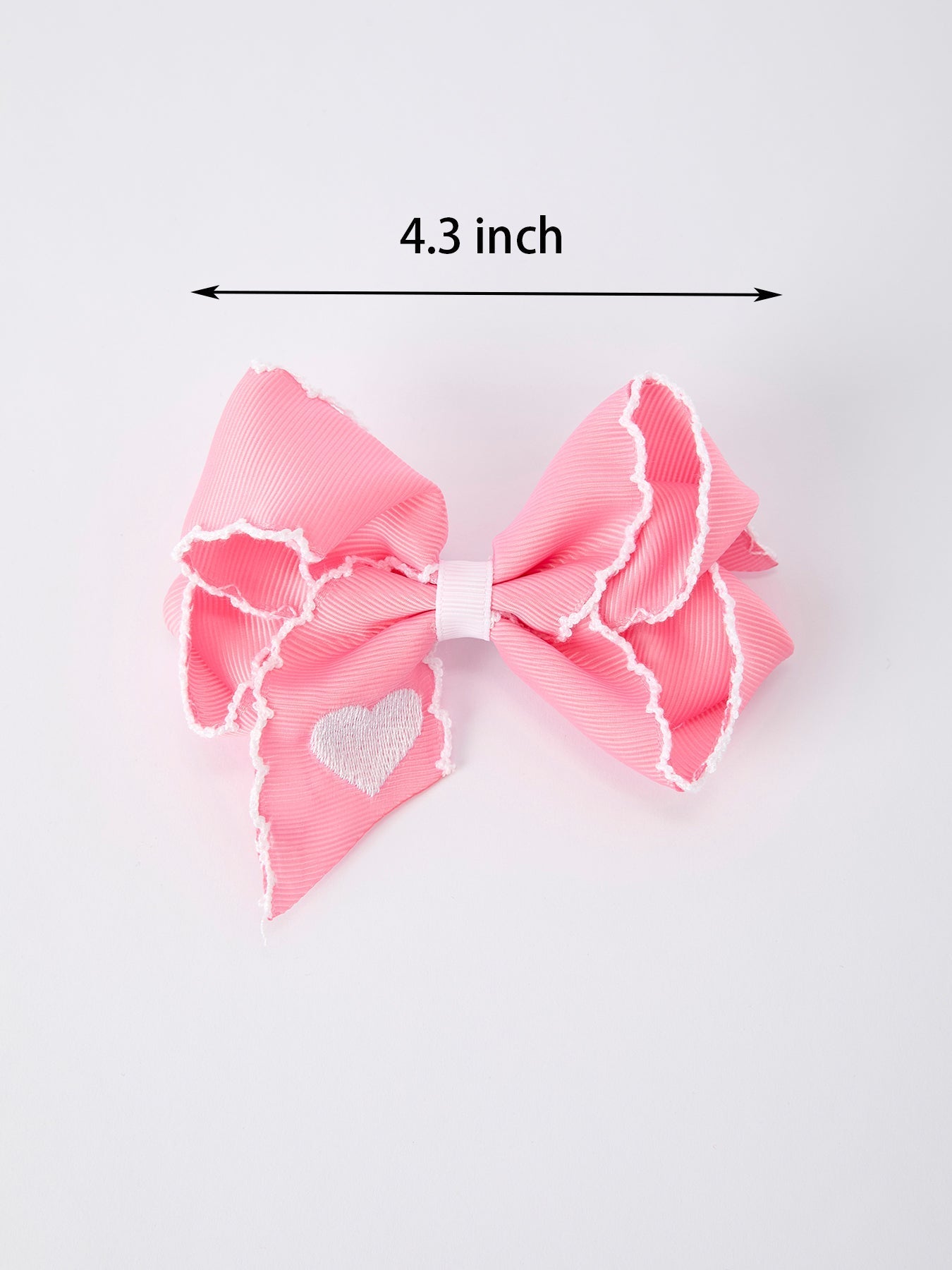 Rylee Faith Designs Valentine Cute Pink Bow Hair Clip with White Heart Embroidery for Girls - 