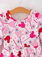 Rylee Faith Designs Valentine Dress for Girls – Pink Dress with Daisy & Lollipop Print - 