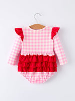 Rylee Faith Designs Valentine Pink Plaid Baby Girls Romper with Horse & Heart Smocking - 
