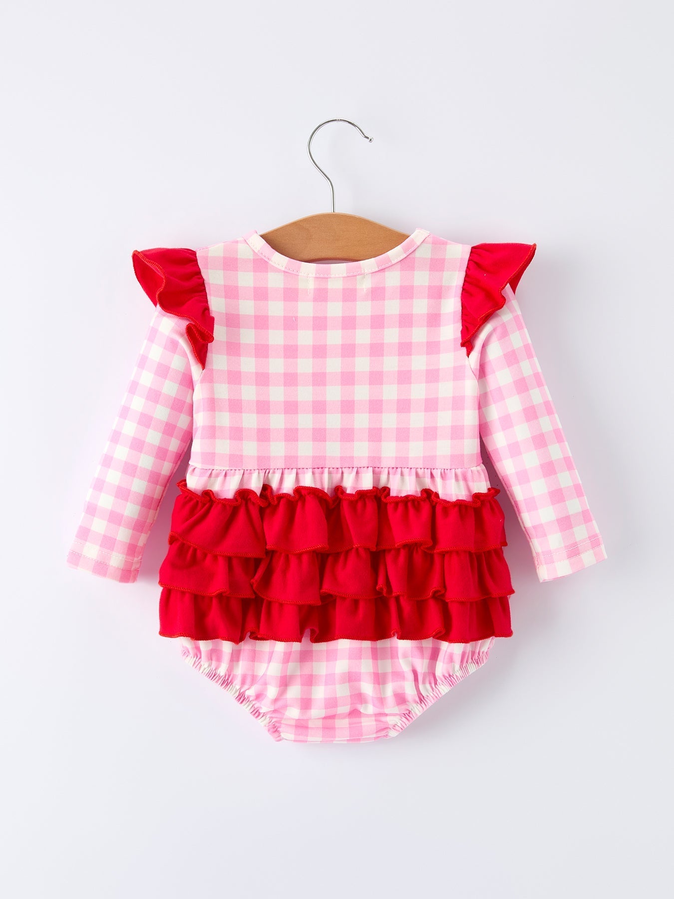 Rylee Faith Designs Valentine Pink Plaid Baby Girls Romper with Horse & Heart Smocking - 