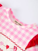Rylee Faith Designs Valentine Pink Plaid Baby Girls Romper with Horse & Heart Smocking - 