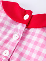 Rylee Faith Designs Valentine Pink Plaid Bubble Romper with Red Hearts and Bows - 