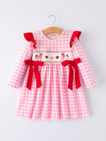 Rylee Faith Designs Valentine Pink Plaid Girls Dress with Horse & Heart Smocking Embroidery - 