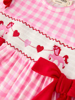 Rylee Faith Designs Valentine Pink Plaid Girls Dress with Horse & Heart Smocking Embroidery - 