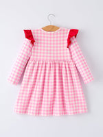 Rylee Faith Designs Valentine Pink Plaid Girls Dress with Horse & Heart Smocking Embroidery - 