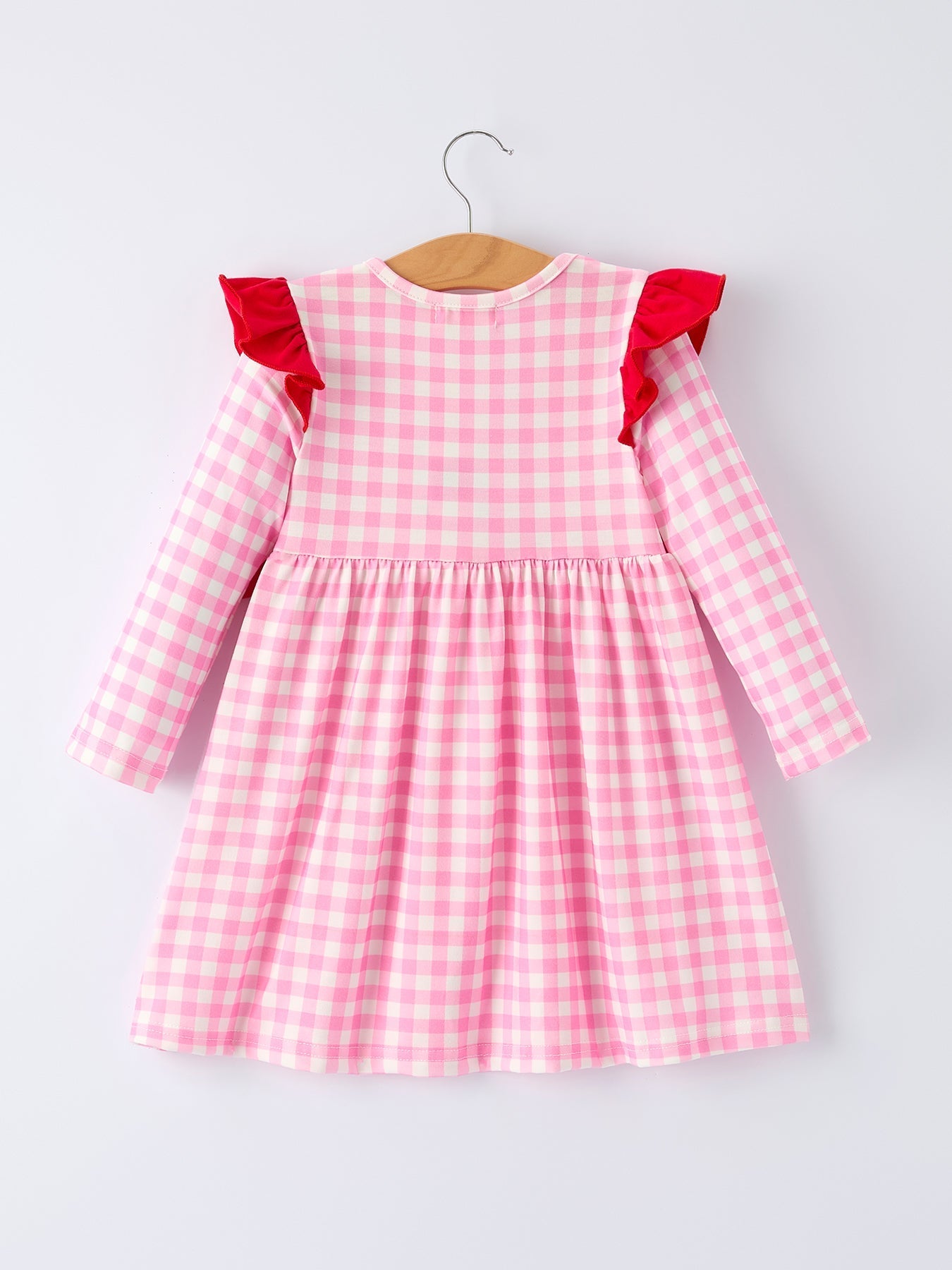 Rylee Faith Designs Valentine Pink Plaid Girls Dress with Horse & Heart Smocking Embroidery - 