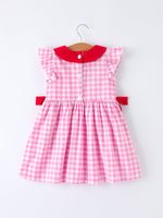 Rylee Faith Designs Valentine Pink Plaid Girls Dress with Red Hearts and Bows - 