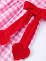 Rylee Faith Designs Valentine Pink Plaid Girls Dress with Red Hearts and Bows - 