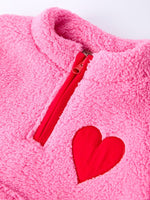 Rylee Faith Designs Valentine Pink Sherpa Heart Top with Red Heart Leggings and Bow Headband - 