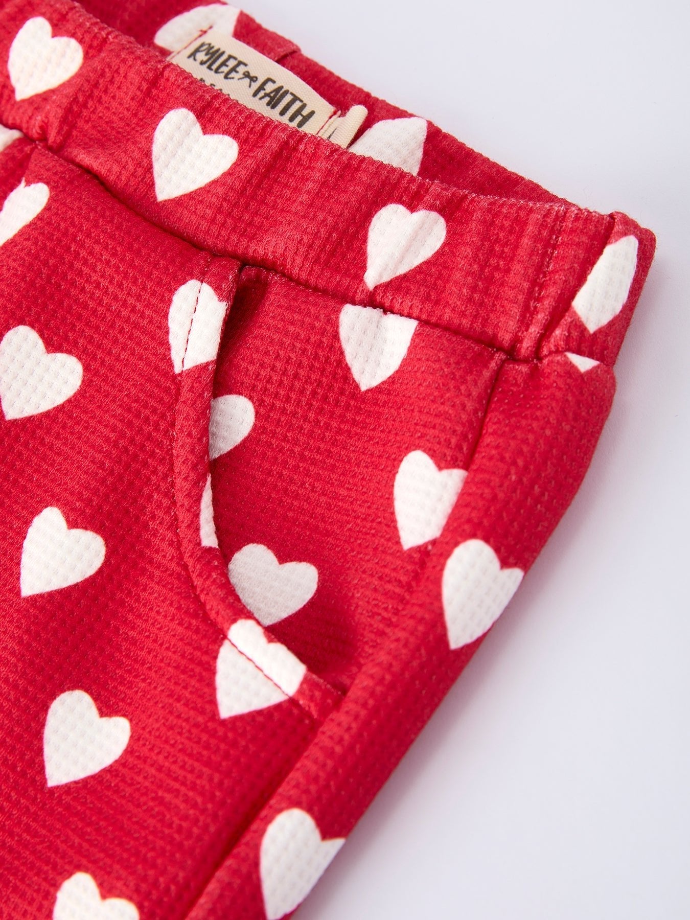 Rylee Faith Designs Valentine Pink Sherpa Heart Top with Red Heart Leggings and Bow Headband - 