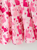 Rylee Faith Designs Valentine Toddler Girls Pink Cat Dress – Long Sleeve Heart Print Outfit - 