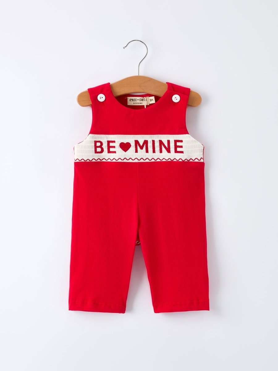 Rylee Faith Designs Valentine's Day "BE ❤ MINE" Embroidered Boy's Romper - 