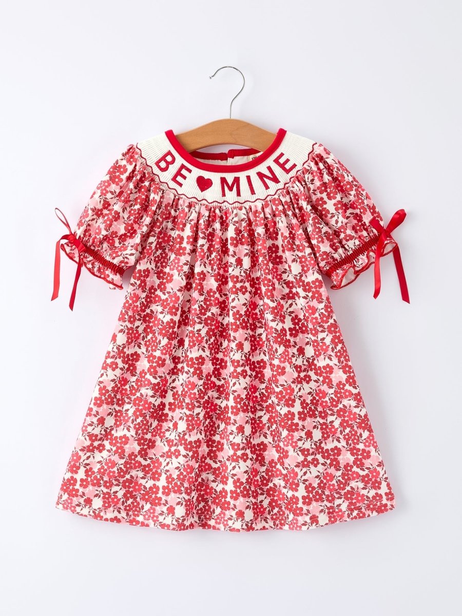 Rylee Faith Designs Valentine's Day "BE ❤ MINE" Embroidered Floral Girls' Dress - 