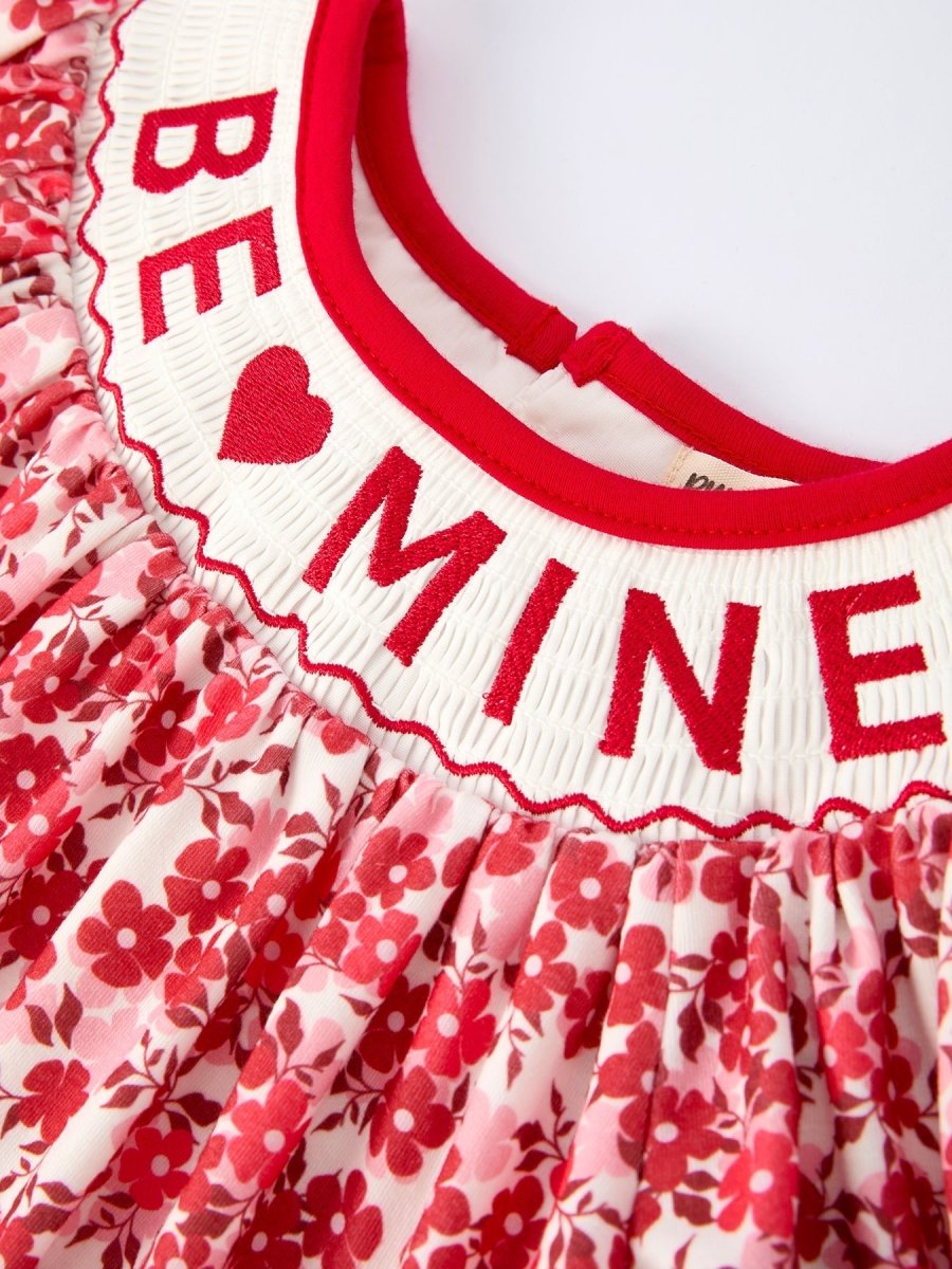 Rylee Faith Designs Valentine's Day "BE ❤ MINE" Embroidered Floral Girls' Dress - 