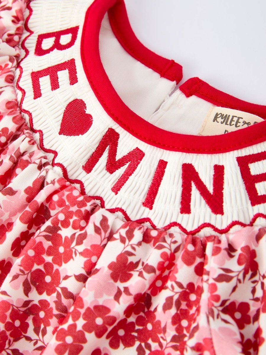Rylee Faith Designs Valentine's Day "BE ❤ MINE" Embroidered Floral Girls' Romper - 