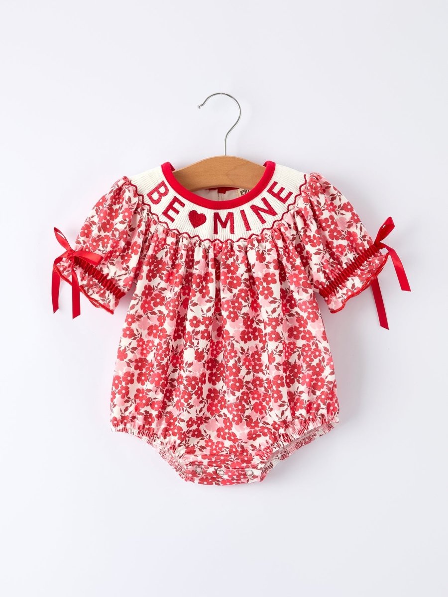 Rylee Faith Designs Valentine's Day "BE ❤ MINE" Embroidered Floral Girls' Romper - 