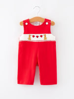 Rylee Faith Designs Valentine's Day Dog Heart Smocking Embroidered Boys Romper - 