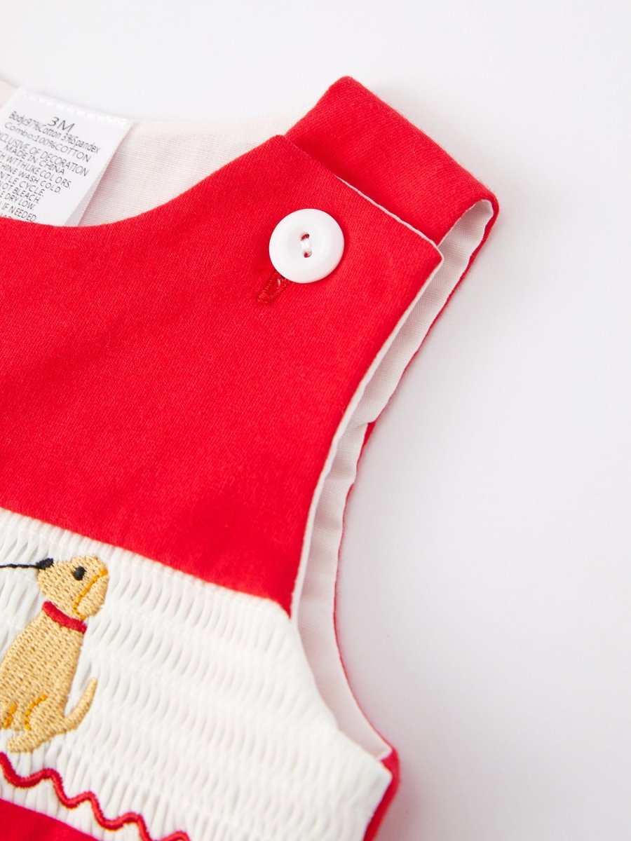 Rylee Faith Designs Valentine's Day Dog Heart Smocking Embroidered Boys Romper - 