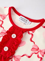 Rylee Faith Designs Valentine’s Day Girl Set with Heart Print and Red Ruffle Details - 