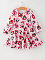 Rylee Faith Designs Valentine's Day Girls Long Sleeve Dress – Pink Character Heart Outfit - 