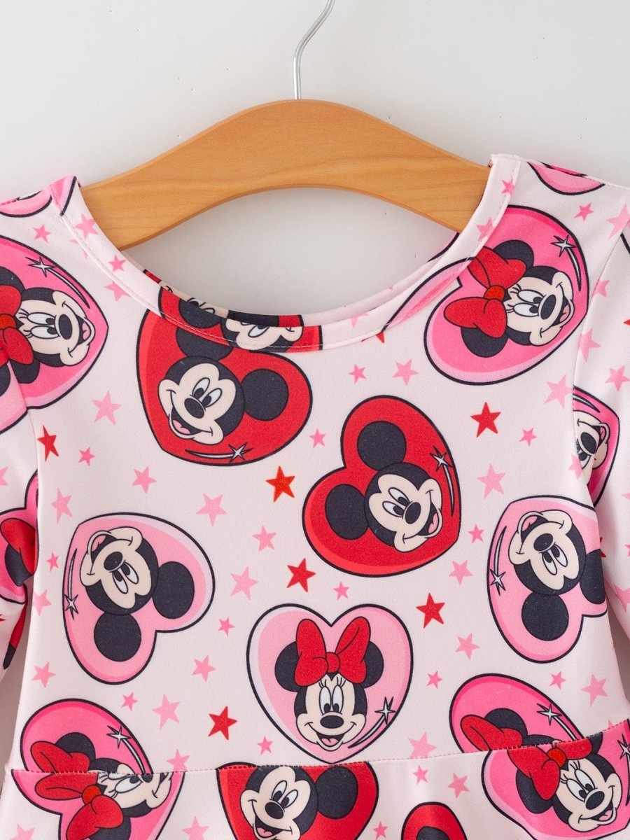 Rylee Faith Designs Valentine's Day Girls Long Sleeve Dress – Pink Character Heart Outfit - 