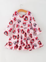 Rylee Faith Designs Valentine's Day Girls Long Sleeve Dress – Pink Character Heart Outfit - 