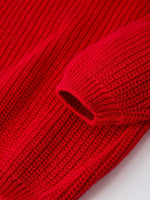 Rylee Faith Designs Valentine’s Day Girls Red Knit Sweater – "Love" Heart Embroidery Long Sleeve Pullover - 