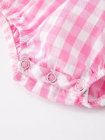 Rylee Faith Designs Valentine's Day Heart Bow Smocking Embroidered Pink Romper - 