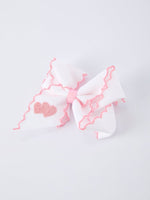 Rylee Faith Designs Valentine's Day Heart Embroidered White Girls Bow Hairpin 4 Inch - 