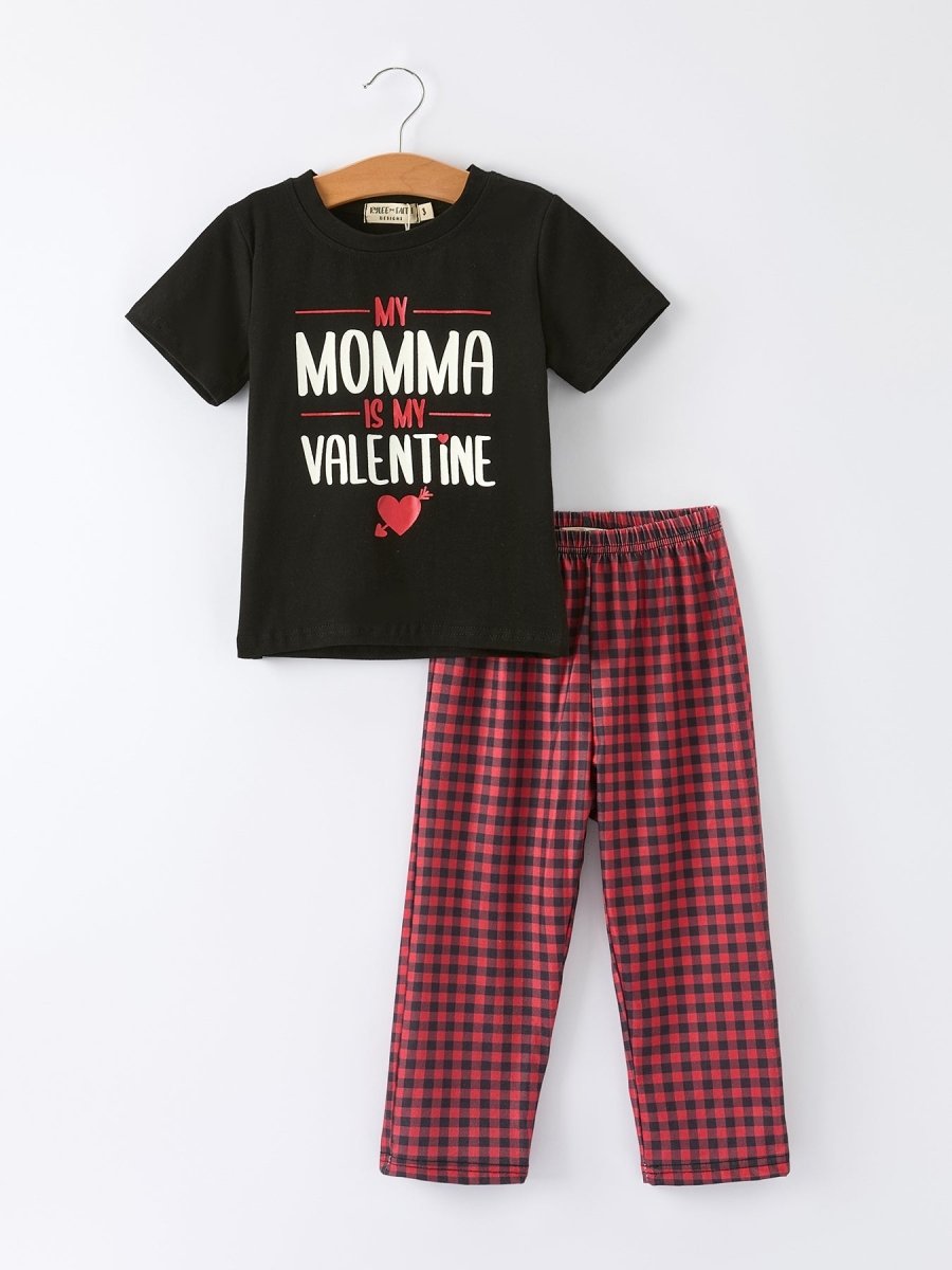 Rylee Faith Designs Valentine's Day Letter Print Top + Plaid Pants Boys Set - 
