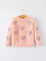 Rylee Faith Designs Valentine's Day Light Pink Girls Heart Sequins Sweater - 