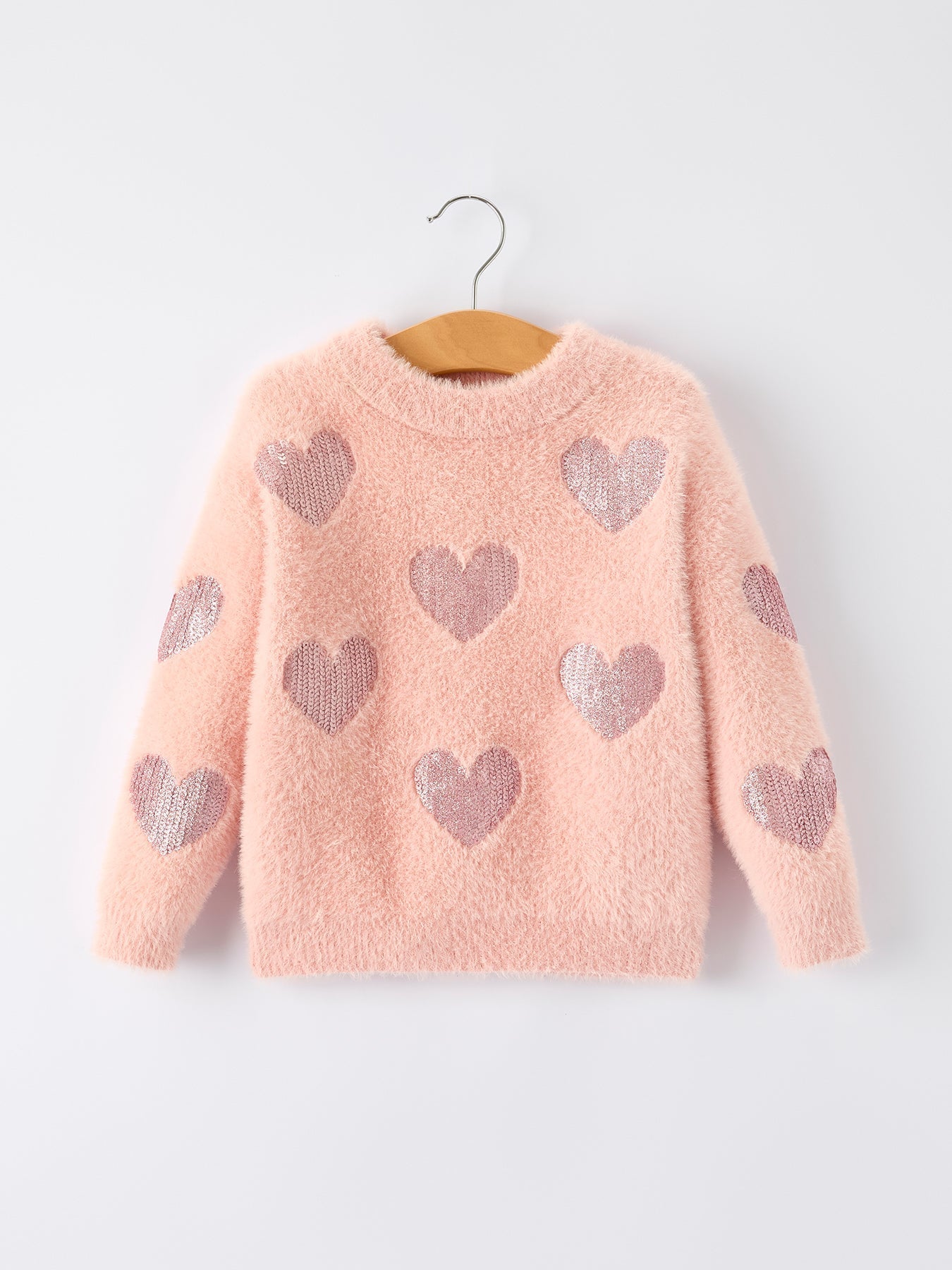 Rylee Faith Designs Valentine's Day Light Pink Girls Heart Sequins Sweater - 