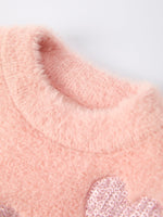 Rylee Faith Designs Valentine's Day Light Pink Girls Heart Sequins Sweater - 