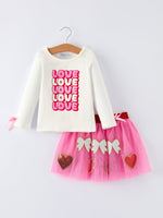 Rylee Faith Designs Valentine's Day Love Print Top + Girls' Tulle Skirt Set - 