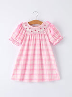 Rylee Faith Designs Valentine's Day Pink Plaid Smocked Heart Embroidery Girls Dress - 