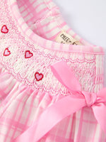 Rylee Faith Designs Valentine's Day Pink Plaid Smocked Heart Embroidery Girls Dress - 
