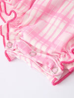 Rylee Faith Designs Valentine's Day Pink Plaid Smocked Heart Embroidery Girls Romper - 