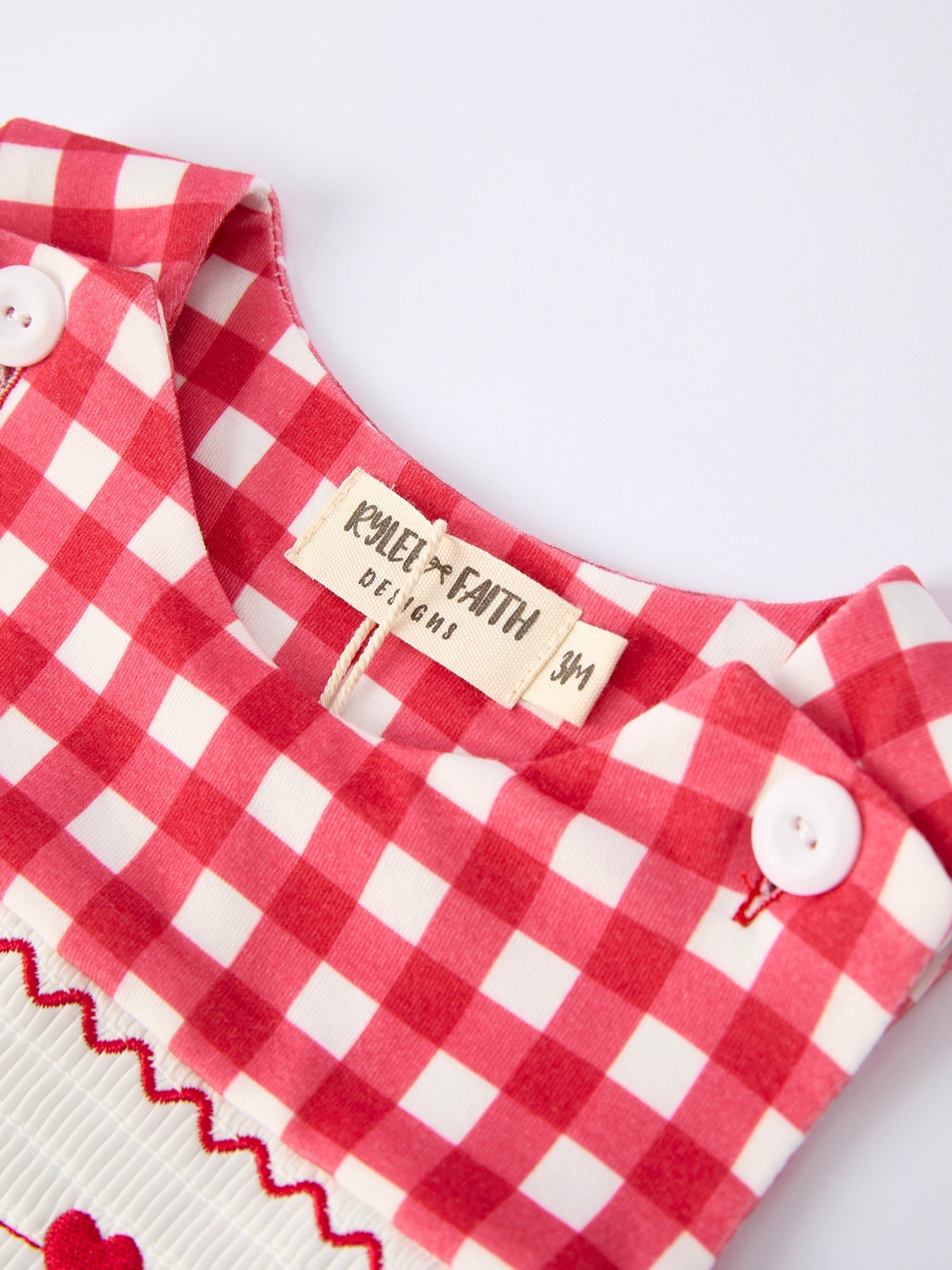 Rylee Faith Designs Valentine's Day Plaid Heart Embroidered Pony Boys' Romper - 