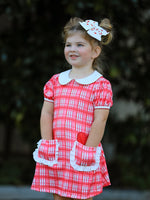 Rylee Faith Designs Valentine's Day Plaid Pocket Girls Short Sleeves Dress - 