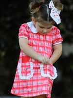 Rylee Faith Designs Valentine's Day Plaid Pocket Girls Short Sleeves Dress - 