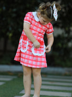 Rylee Faith Designs Valentine's Day Plaid Pocket Girls Short Sleeves Dress - 