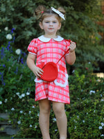 Rylee Faith Designs Valentine's Day Plaid Pocket Girls Short Sleeves Dress - 