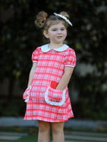Rylee Faith Designs Valentine's Day Plaid Pocket Girls Short Sleeves Dress - 