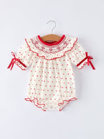 Rylee Faith Designs Valentine's Day Polka Dot Baby Girls Romper with Smocking Embroidery - 