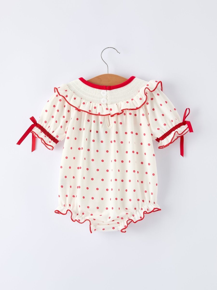Rylee Faith Designs Valentine's Day Polka Dot Baby Girls Romper with Smocking Embroidery - 
