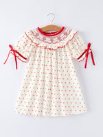 Rylee Faith Designs Valentine's Day Polka Dot Girls' Dress with Smocking Embroidery - 
